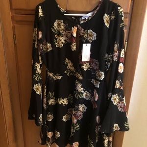 NWT black floral dress, L